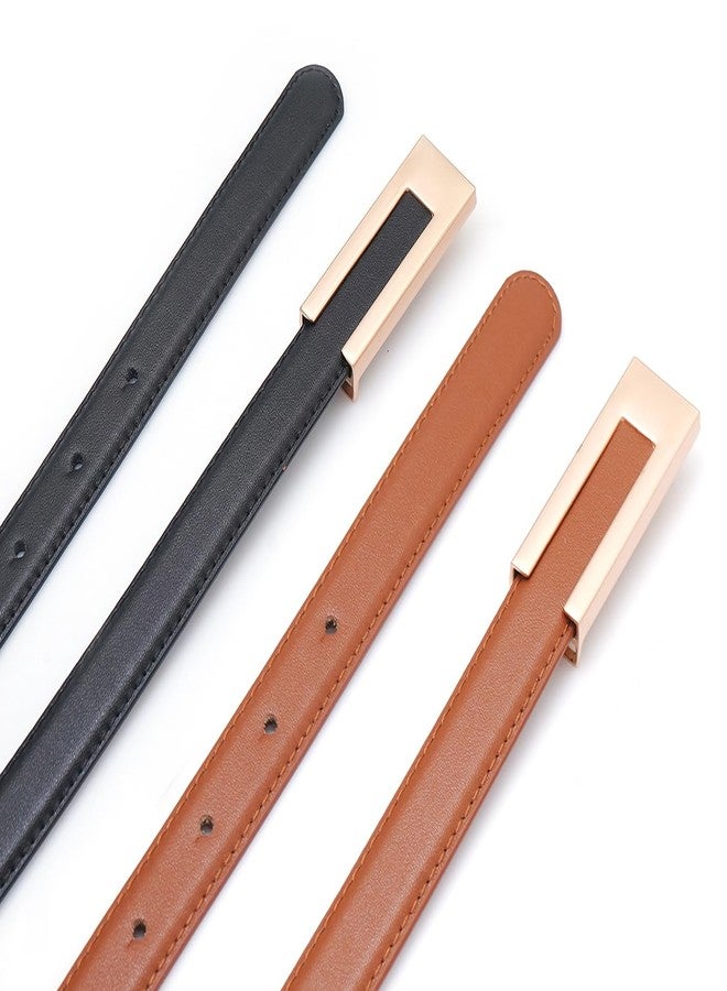 Wovanoo Women Leather Belts Skinny Waist Belt for Dresses Jeans Pants Black Brown 100cm - Image 4